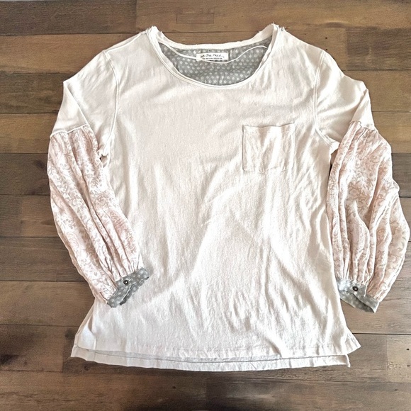 WE THE FREE Free People Jade Long Balloon Sleeve Pattern Print Top Ecru in Cream - Picture 5 of 17